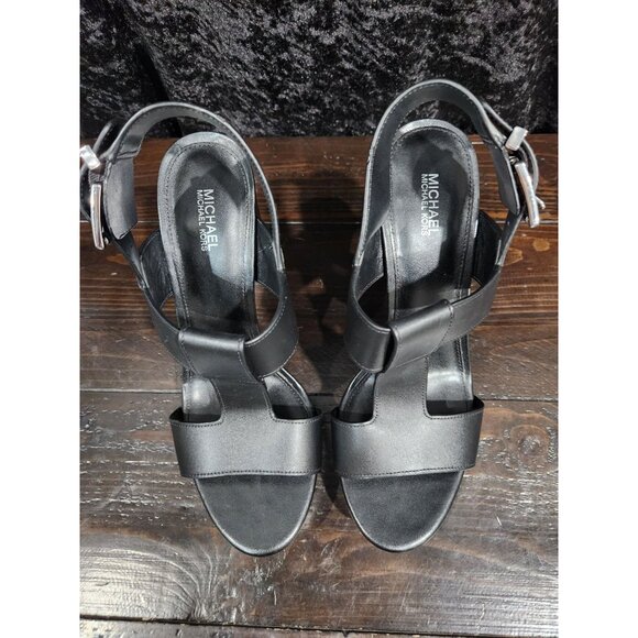 EUC Michael Kors Becker T-Strap Black Leather Sandal/Sz. 8.5M - Picture 6 of 9